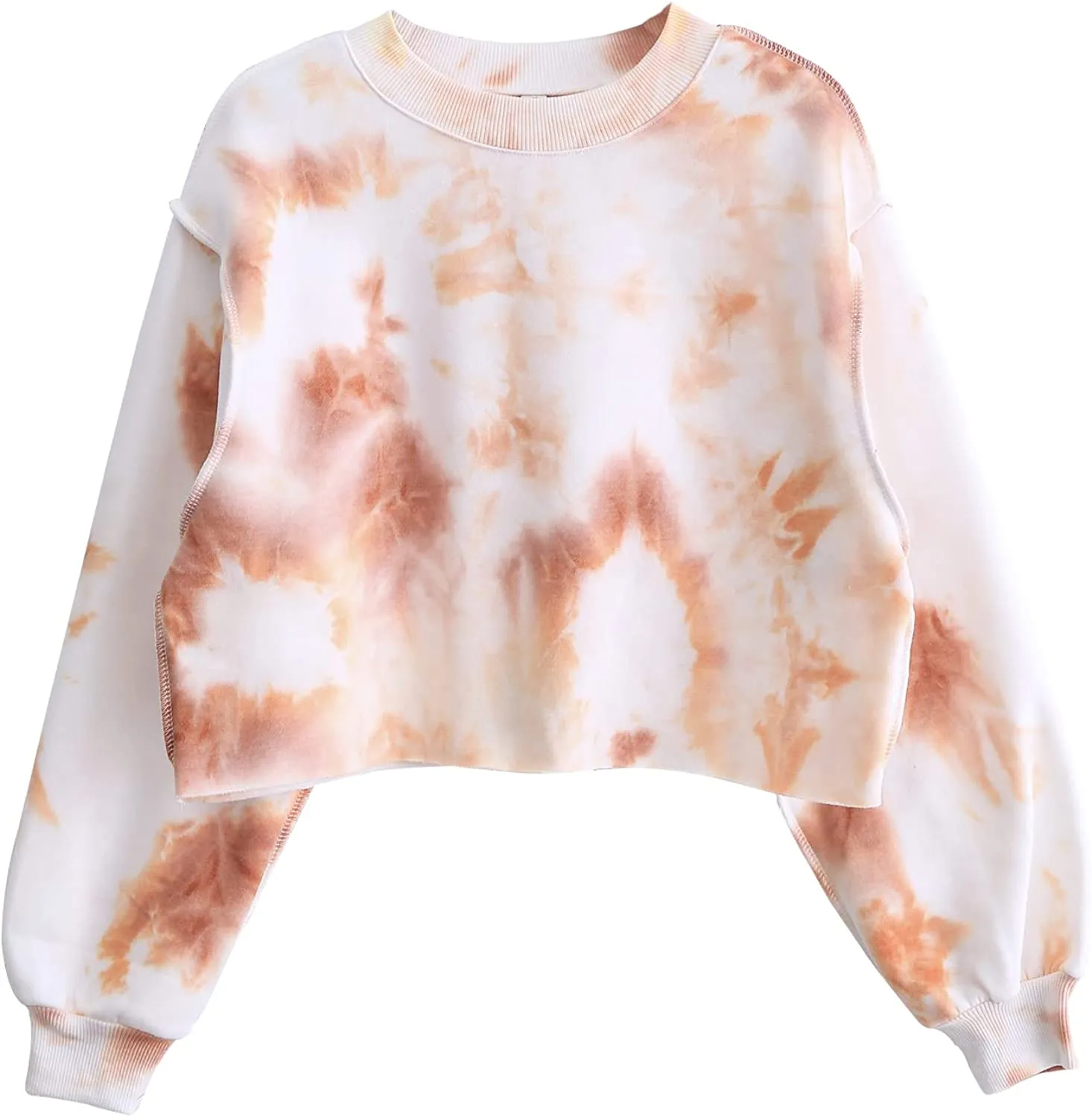 Amazhiyu Women Fleece Raw Hem Cropped Sweatshirt