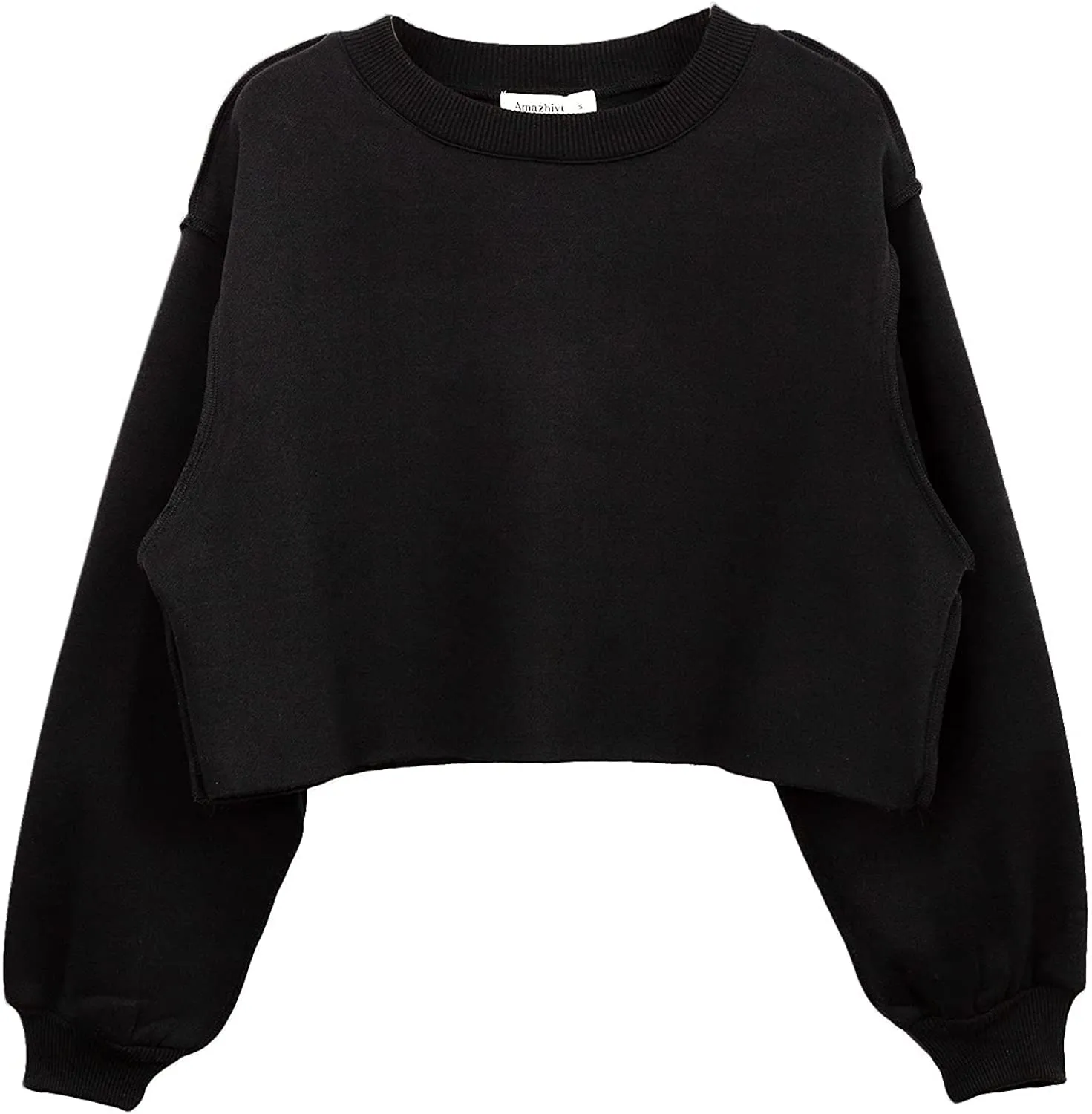 Amazhiyu Women Fleece Raw Hem Cropped Sweatshirt