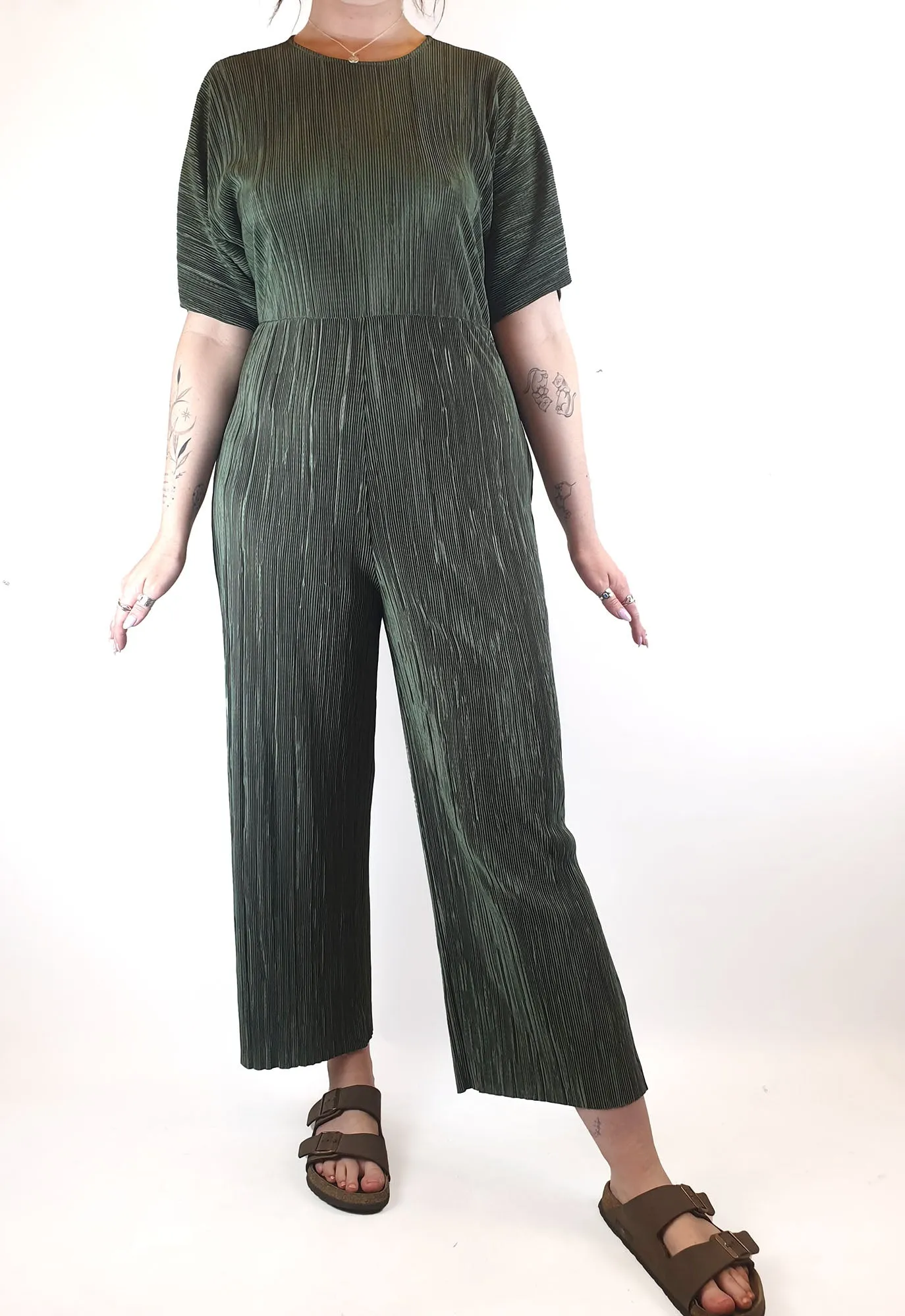 Asos olive green crepe short sleeve jumpsuit size UK10