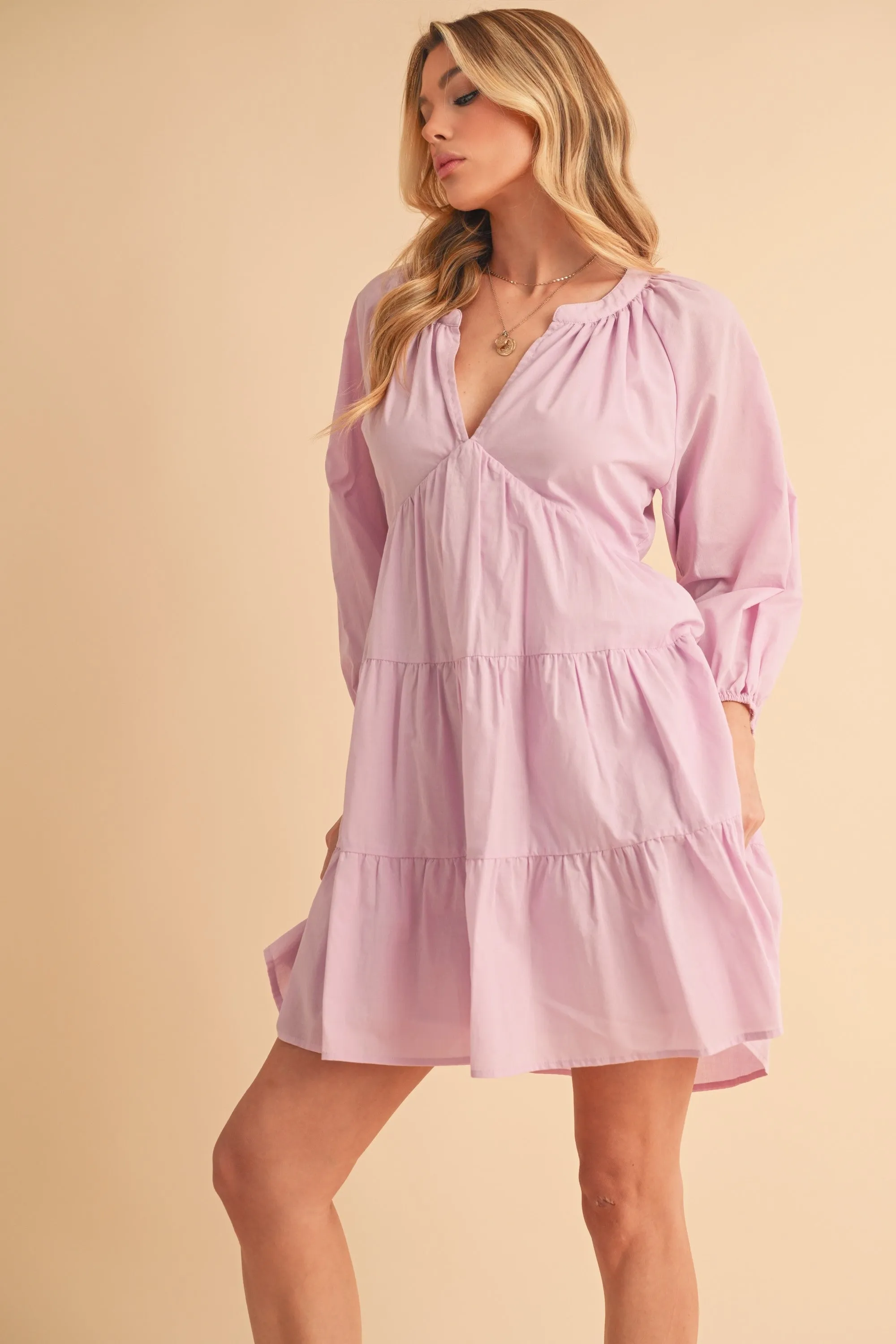 Hazel Blues® |  Aemi   Co Notched Balloon Sleeve Tiered Mini Dress