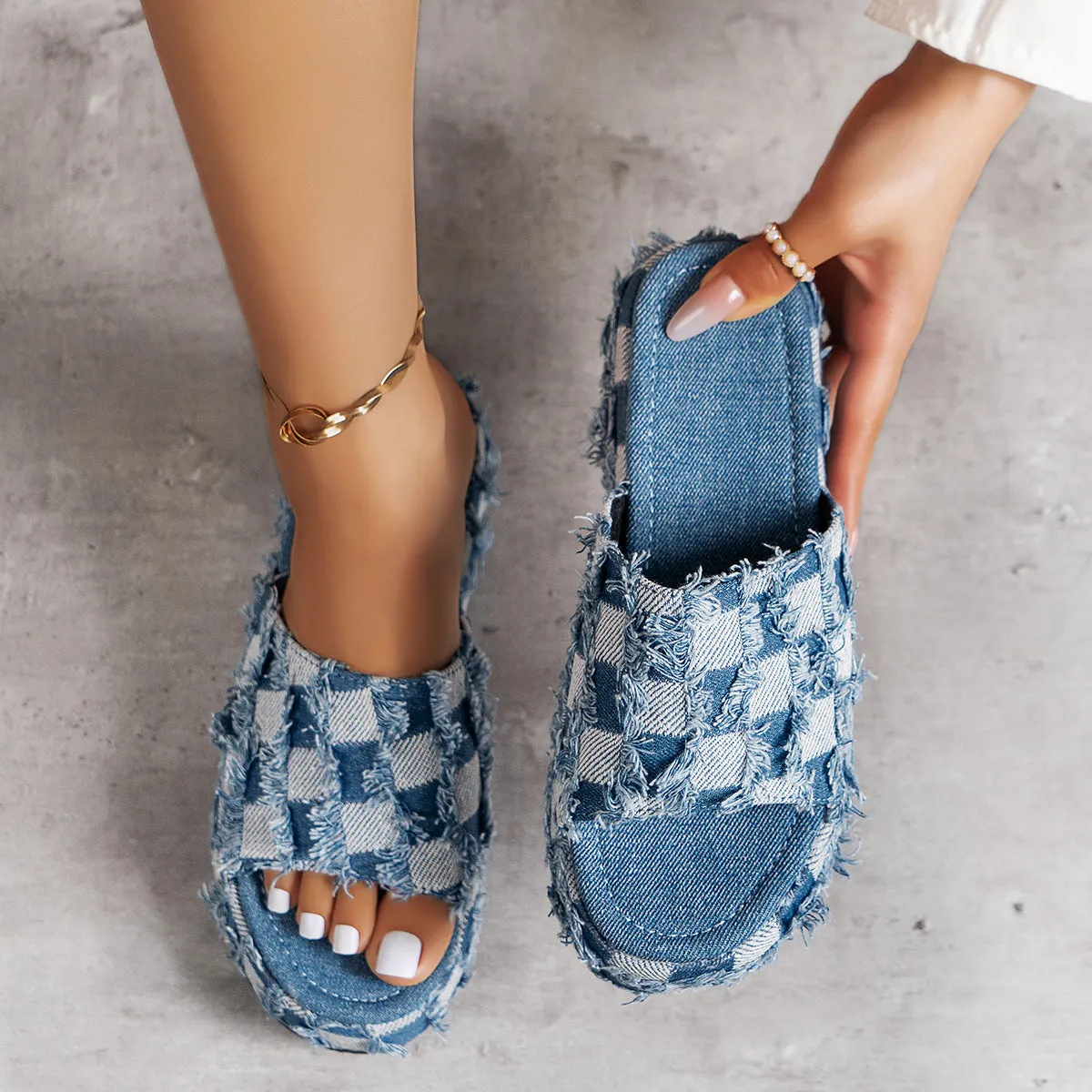 Hazel Blues® |  Plaid PU Leather Platform Sandals