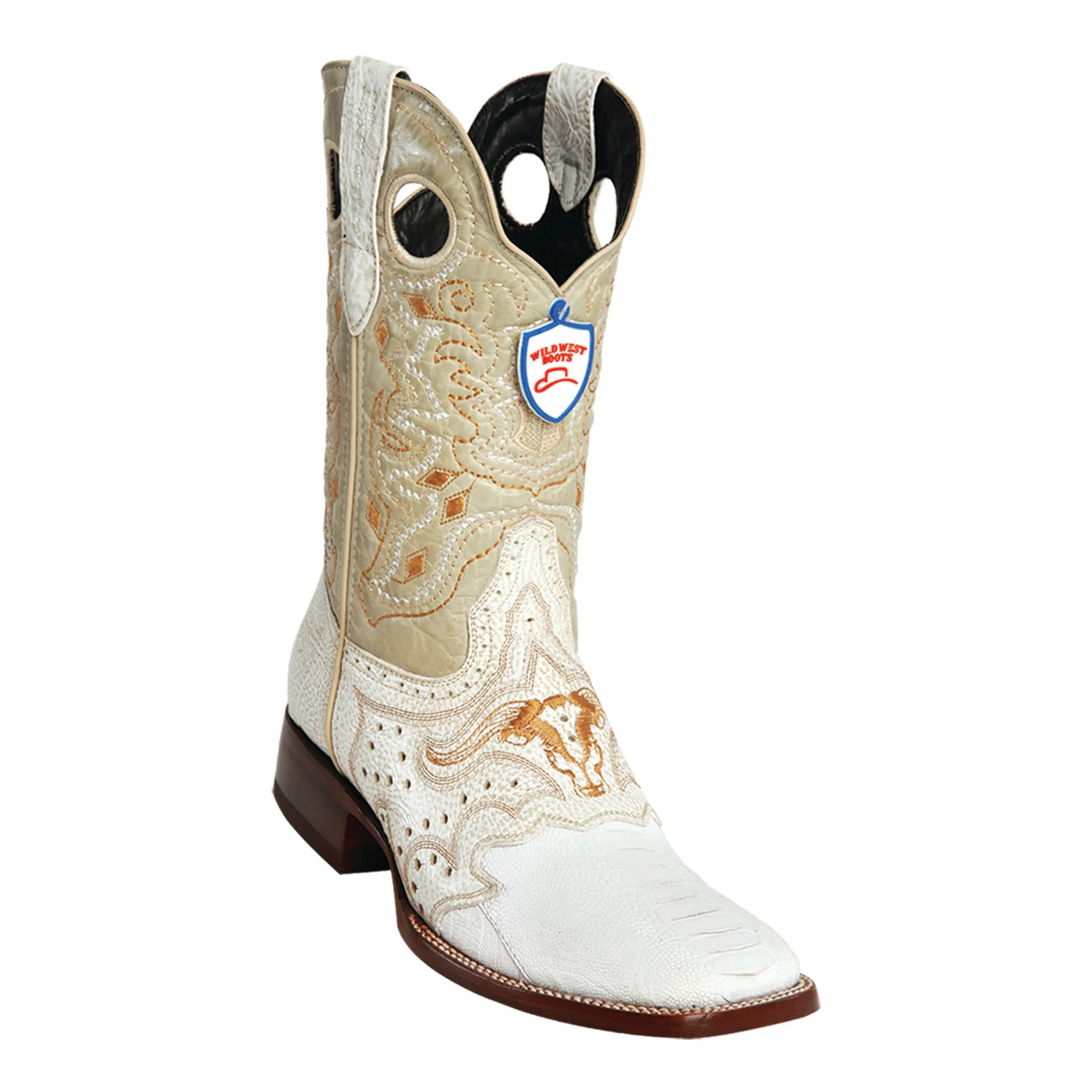 Men's Wild West Ostrich Leg Saddle Boots Wide Square Toe