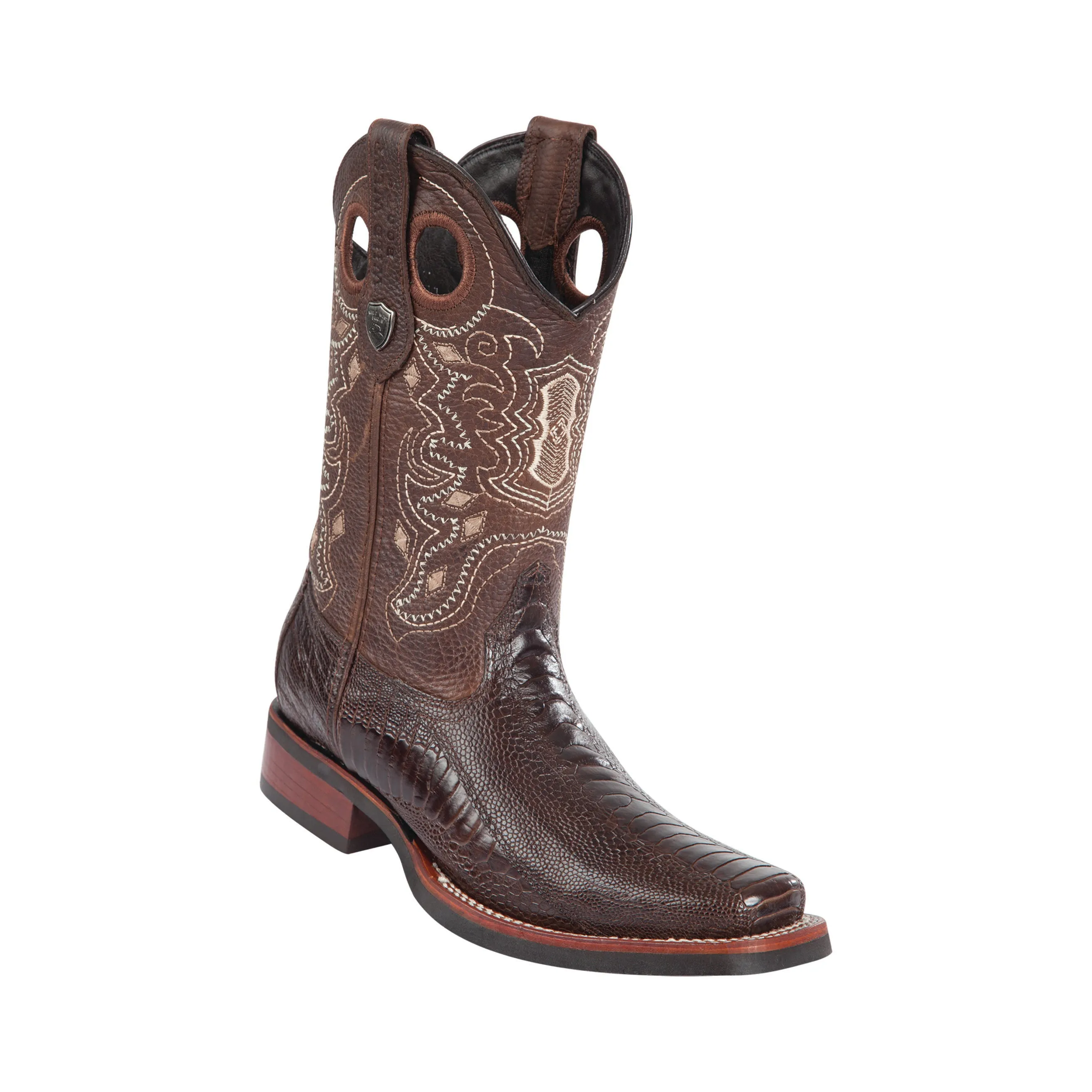 Men's Wild West Ostrich Leg With Rubber Sole Boots Square Toe