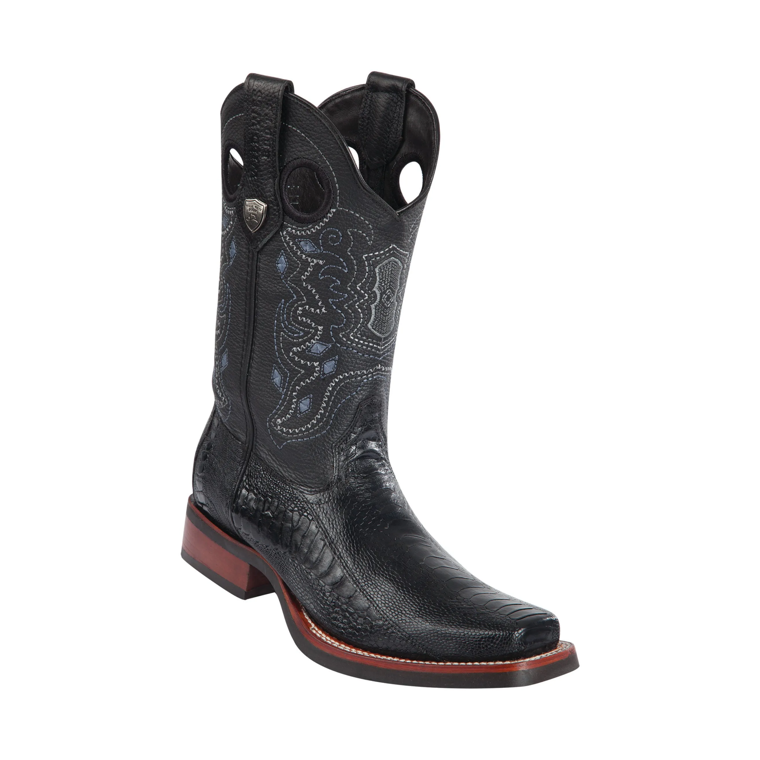 Men's Wild West Ostrich Leg With Rubber Sole Boots Square Toe