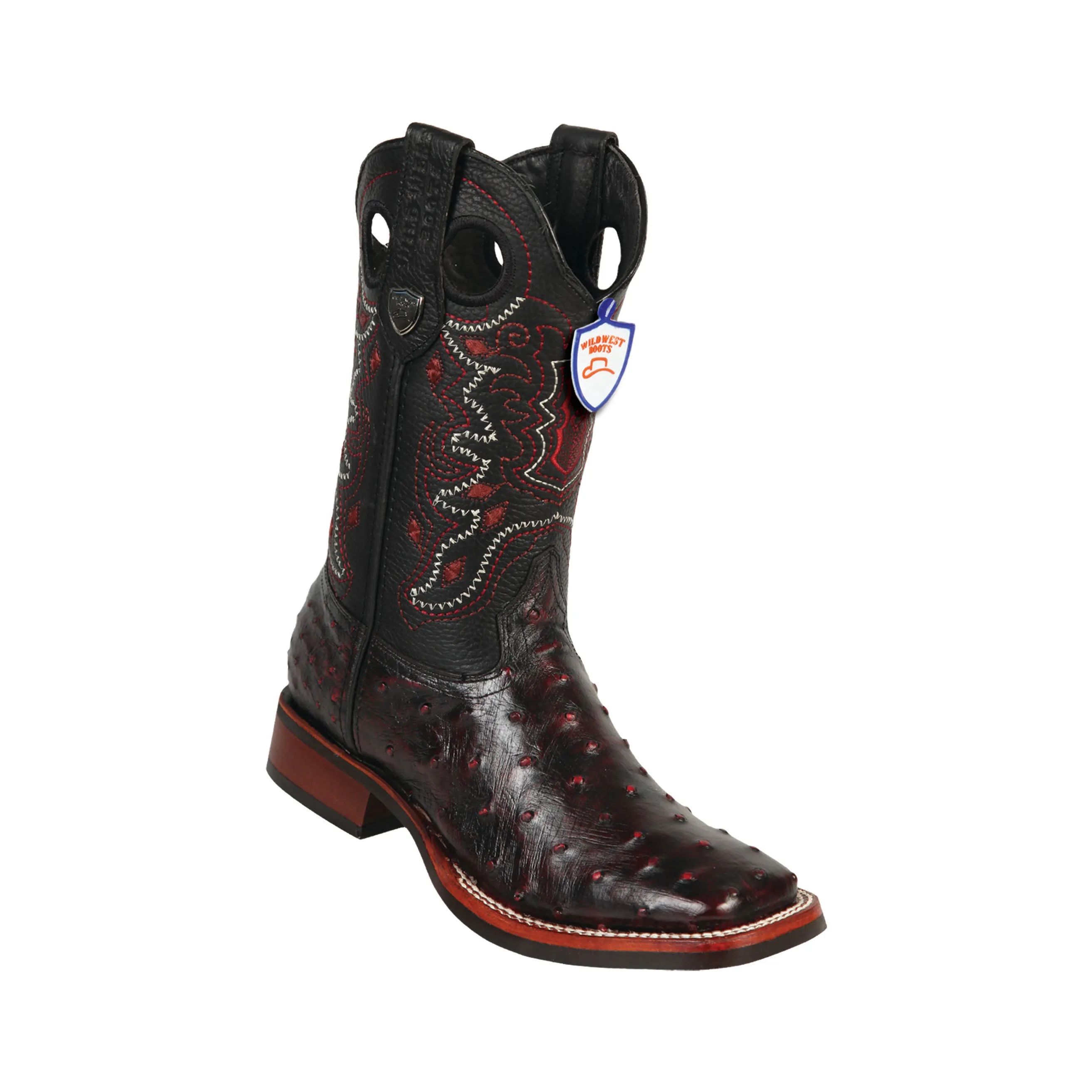 Men's Wild West Ostrich With Rubber Sole Boots Wide Square Toe