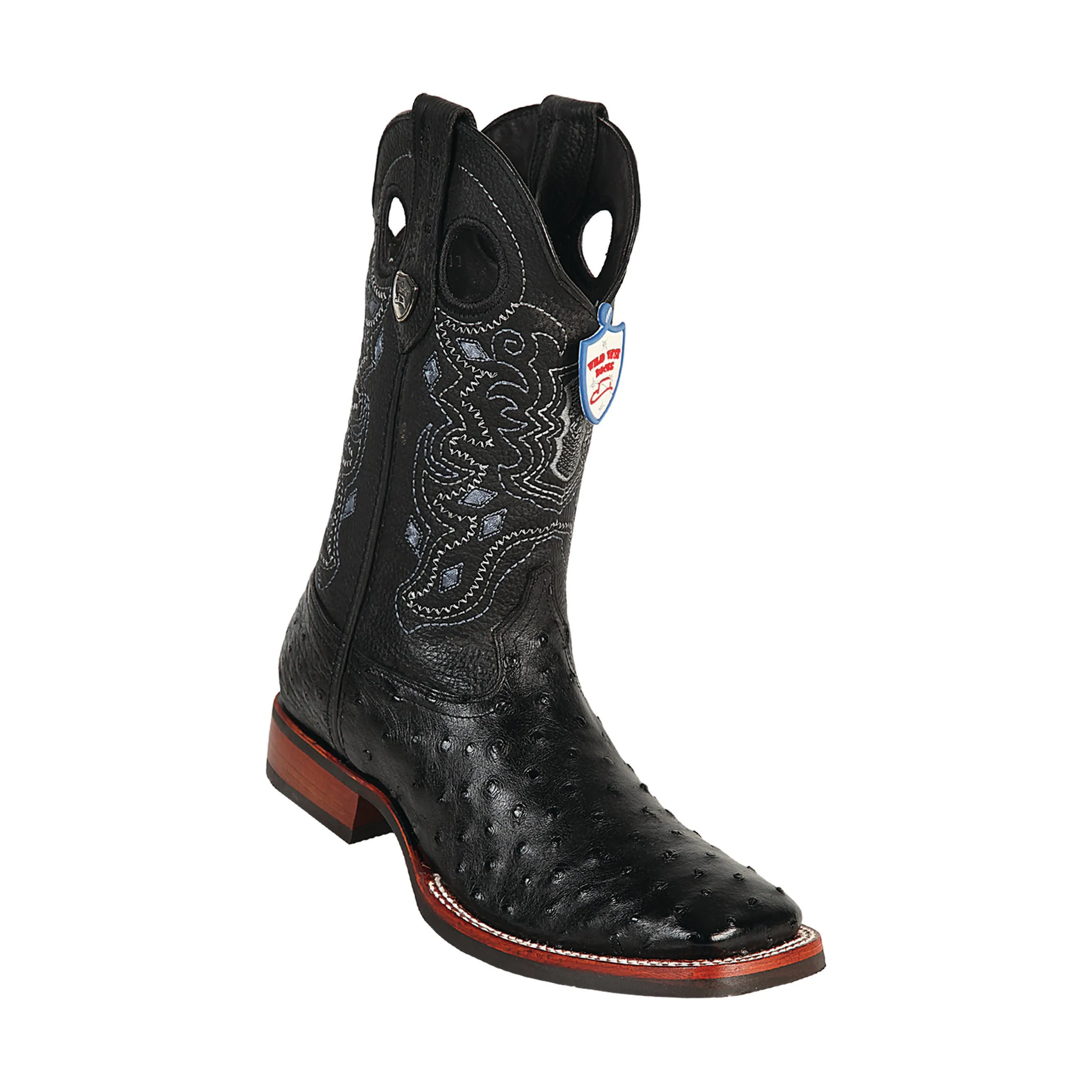 Men's Wild West Ostrich With Rubber Sole Boots Wide Square Toe