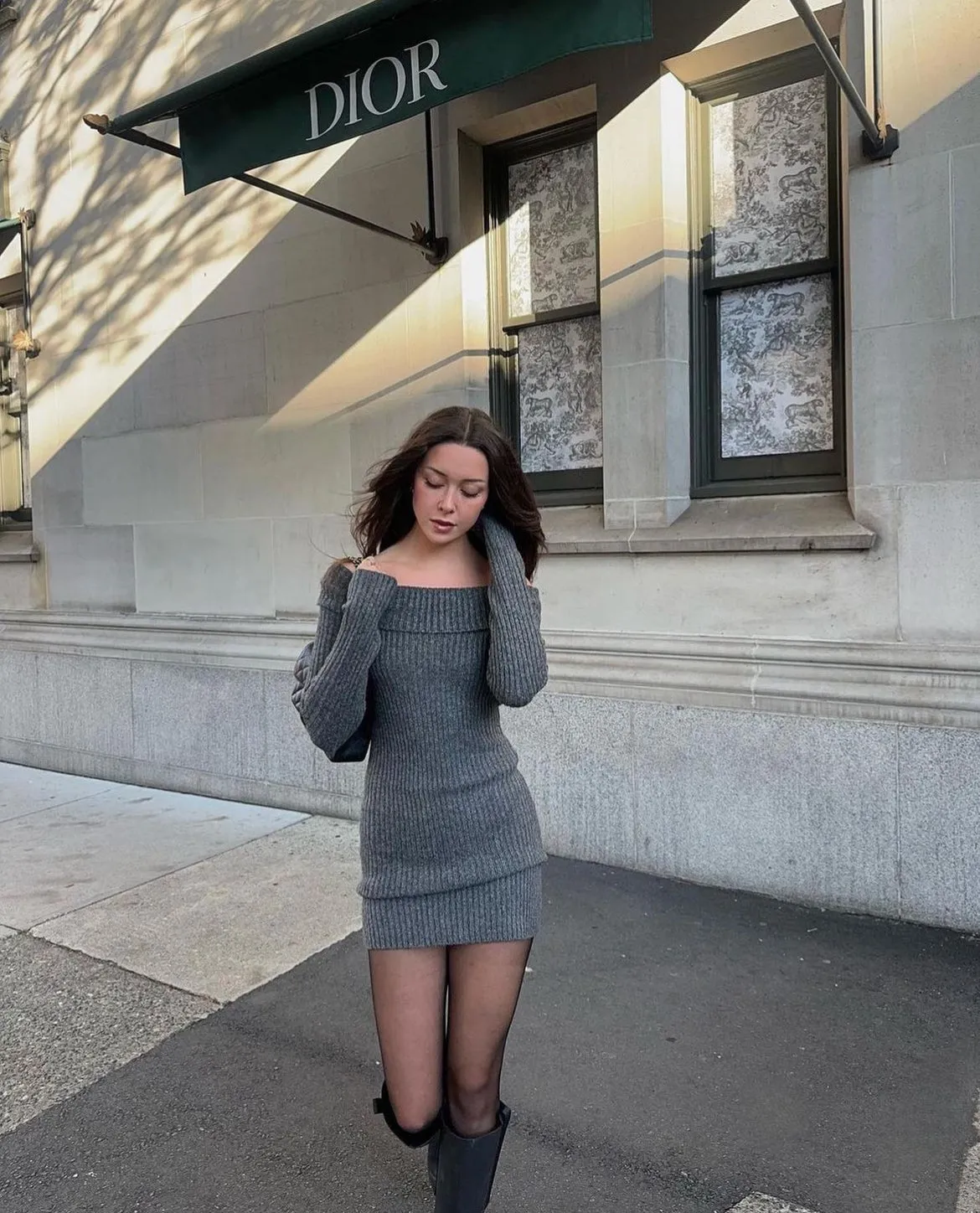Off Shoulder Rib-Knit Dress