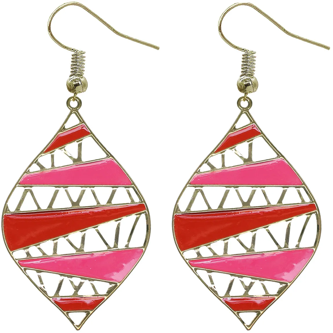 Pink Red Two Tone Leaf Shaped Earrings
