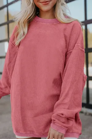 Strawberry Pink JOLENE Ribbed Corded Oversized Sweatshirt