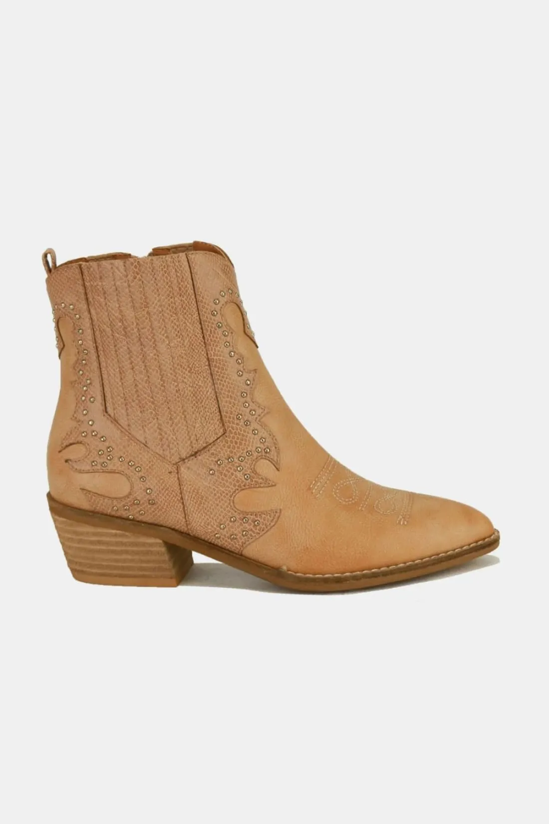 Studded Detail Point Toe Boots in Taupe