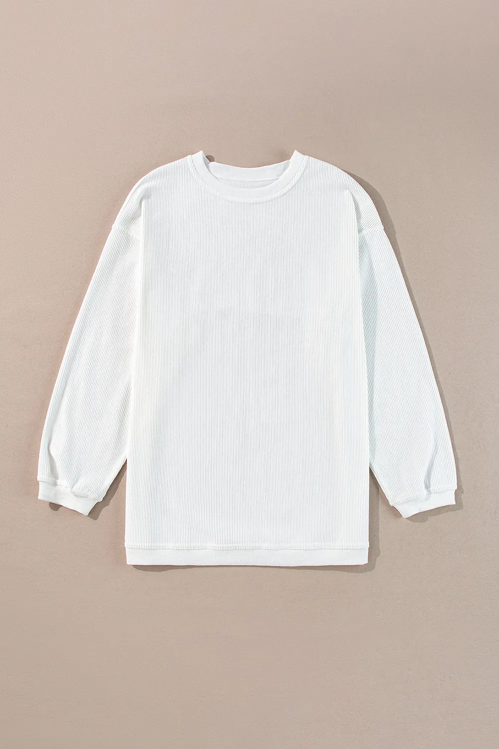 White Ribbed Corduroy Oversized Sweatshirt