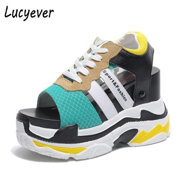 Women Sneaker Sandals Peep-toe Wedges Platform Shoes